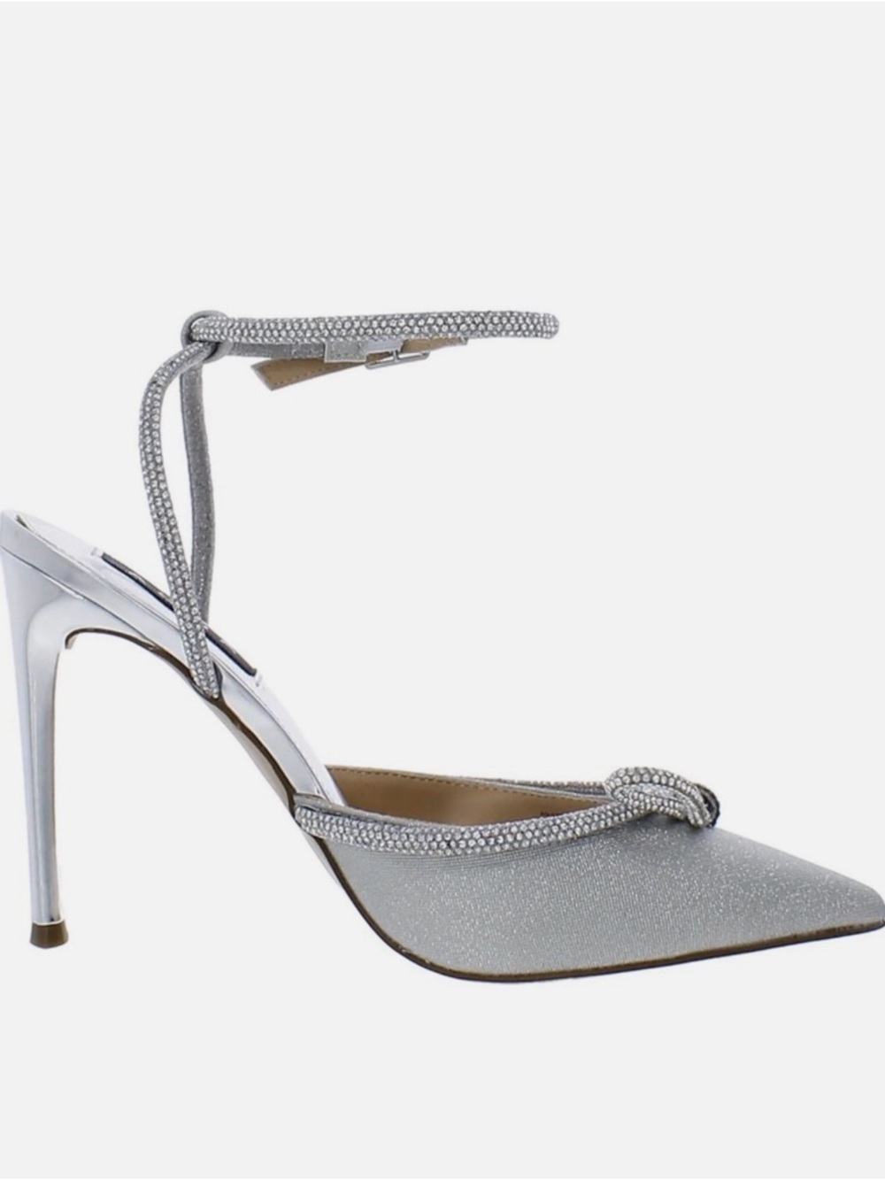 Aqua Silver Crystal Bow Pointed-Toe Ankle-Strap Stiletto Pump - Picture 2 of 9
